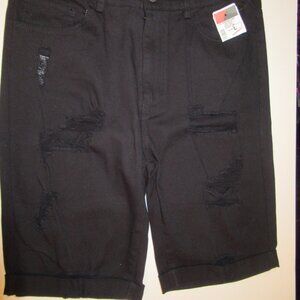 NWT, Ripped Shredded Distressed Black Jean Shorts, Large, American Bazi Bermuda